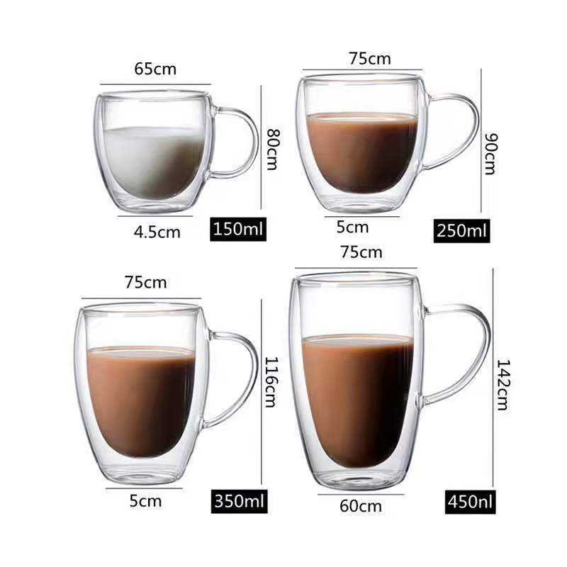 Double Wall Insulated Glass Coffee Mugs (4)