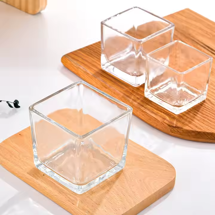 High Quality Cubic clear Glass Candle Jar (4)